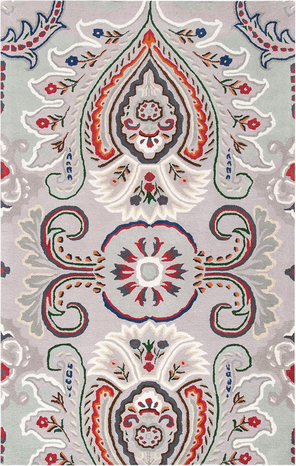 SAFAVIEH Bella Collection Accent Rug - 4' x 6', Grey & Red, Handmade Boho Wool, Ideal for High Traffic Areas in Entryway, Living Room, Bedroom (BEL118F)