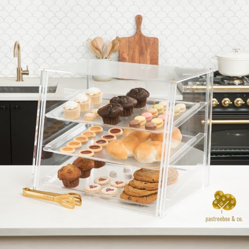 PASTREEBOX & CO.™ Acrylic Pastry Display Case Countertop with Serving Tong | Commercial Donut Bakery Display Case with Removable Lid and Tray | Dessert Display Case - 21