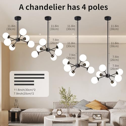 Lighting 4-Light Globe Sputnik Chandelier Milk Glass Shade Modern Gold Chandelier Light Fixture Mid Century Sputnik Chandeliers Pendant Lighting