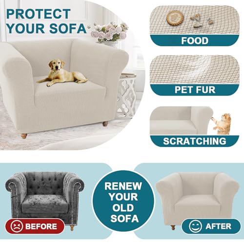 Chesterfield Cover Elastic Couch Slipcover Living Room Sofa Covers Soft and Fashionable Universal Non-Slip (New Gray,Loveseat +M cushion)