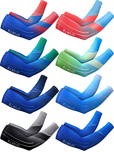Newcotte 8 Pairs UV Sun Protection Arm Sleeve for Men Women Cooling Sport Sleeve to Cover Arm Ice Silk Compression Cover