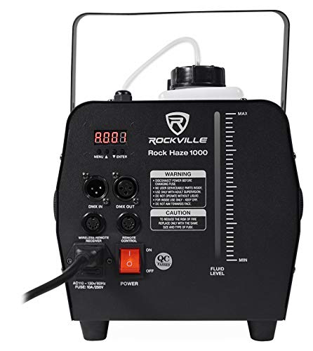 Rockville ROCKHAZE 1000 V2 CFM DMX Hazer Machine Water Based DJ/Club Haze+2 Remotes, Black