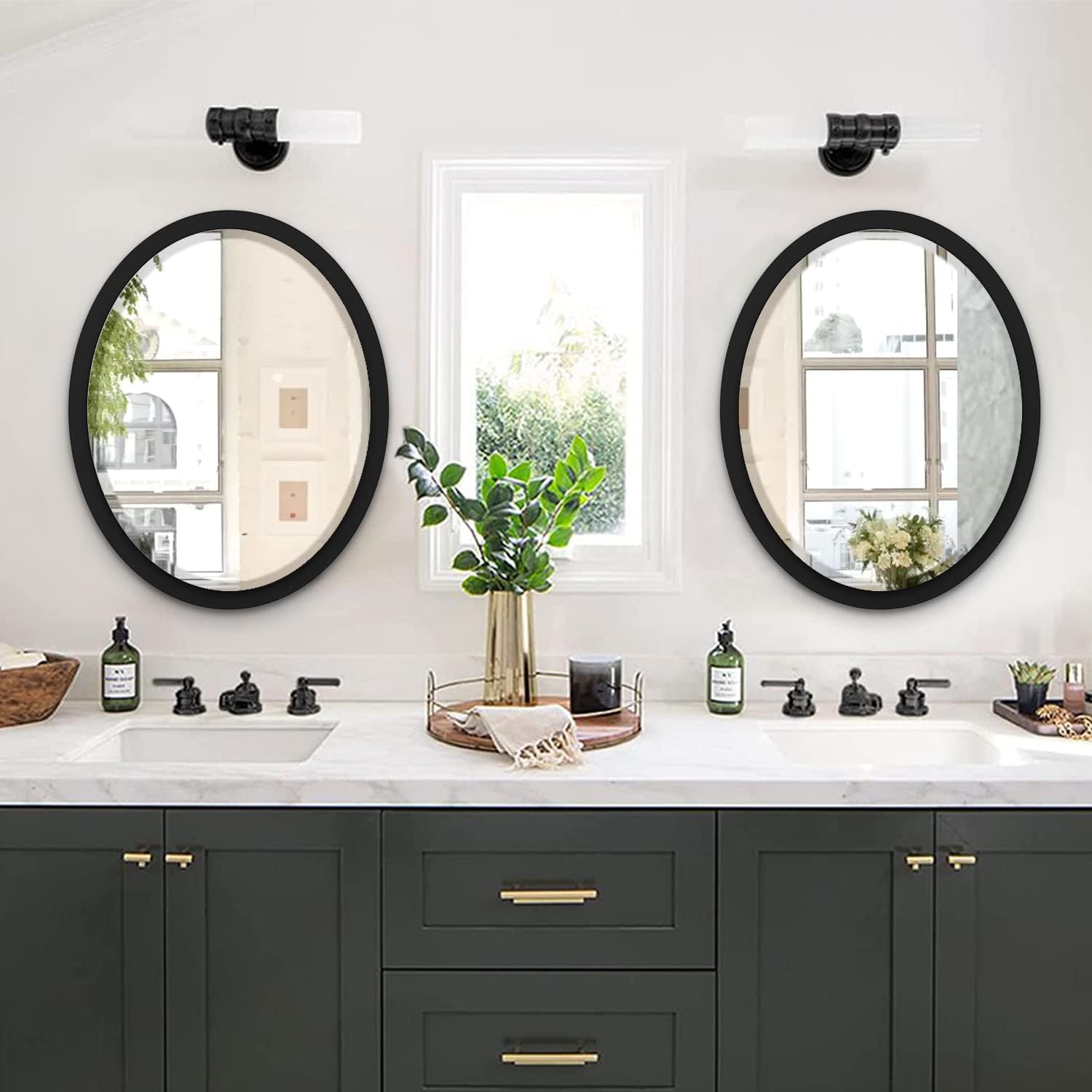Oval Wall Mirror 23x29 Inch Matte Black Metal Frame Decorative Wall Mounted Mirrors for Vanity, Bathroom, Entryway, Living Room, Bedroom