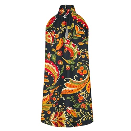 Women's Summer Beach Dresses Sleeveless Halter Neck Party Dress Casual Flowy Mini Sundress Retro Paisley Print Dress