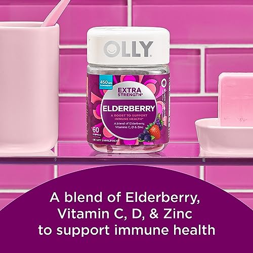 OLLY Extra Strength 450mg Elderberry Immune Gummies, 36 Count Laser Focus Ginseng Alpha GPC Gummies