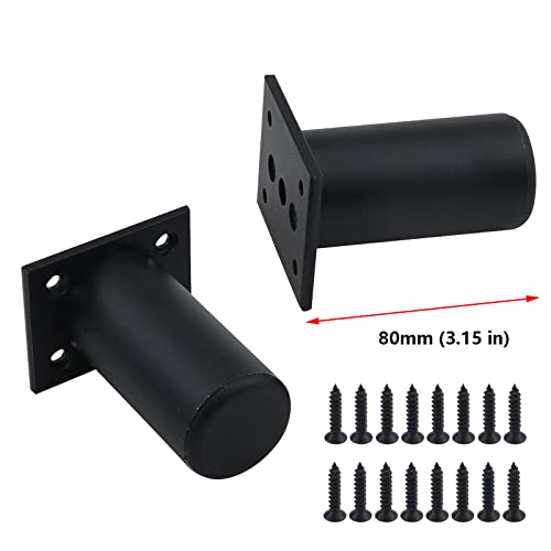Antrader 3-Inch Height 1.5-Inch Diameter Aluminum Alloy Furniture Cabinet Adjustable Feet Metal Round Sofa Bed Foot Legs Support with Screws, Black, Set of 4