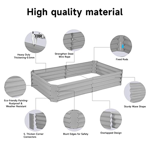 2 Packs Galvanized Raised Garden Bed Large Metal Elevated Planter Box Kit for Outdoor Vegetable Flower Herb Rectangular Steel Bottomless Frame Gardening Patio Decors (Ivory White, 8X3X1 FT)