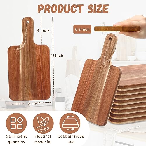 16 Pcs Acacia Wood Cutting Board Bulk Kitchen Chopping Boards with Handle Wooden Serving Tray Charcuterie Boards for Pizza, Bread, Cheese, Fruit, Vegetables Housewarming Gift (12 x 6 Inch)