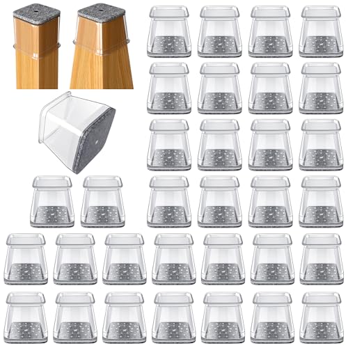 32 Pcs Square Chair Leg Protectors for Hardwood Floors, Felt Furniture Pads Floor Protectors, Silicone Chair Leg Caps Covers,Extra Large (fit side lenght: 1.6'' - 2.2'')