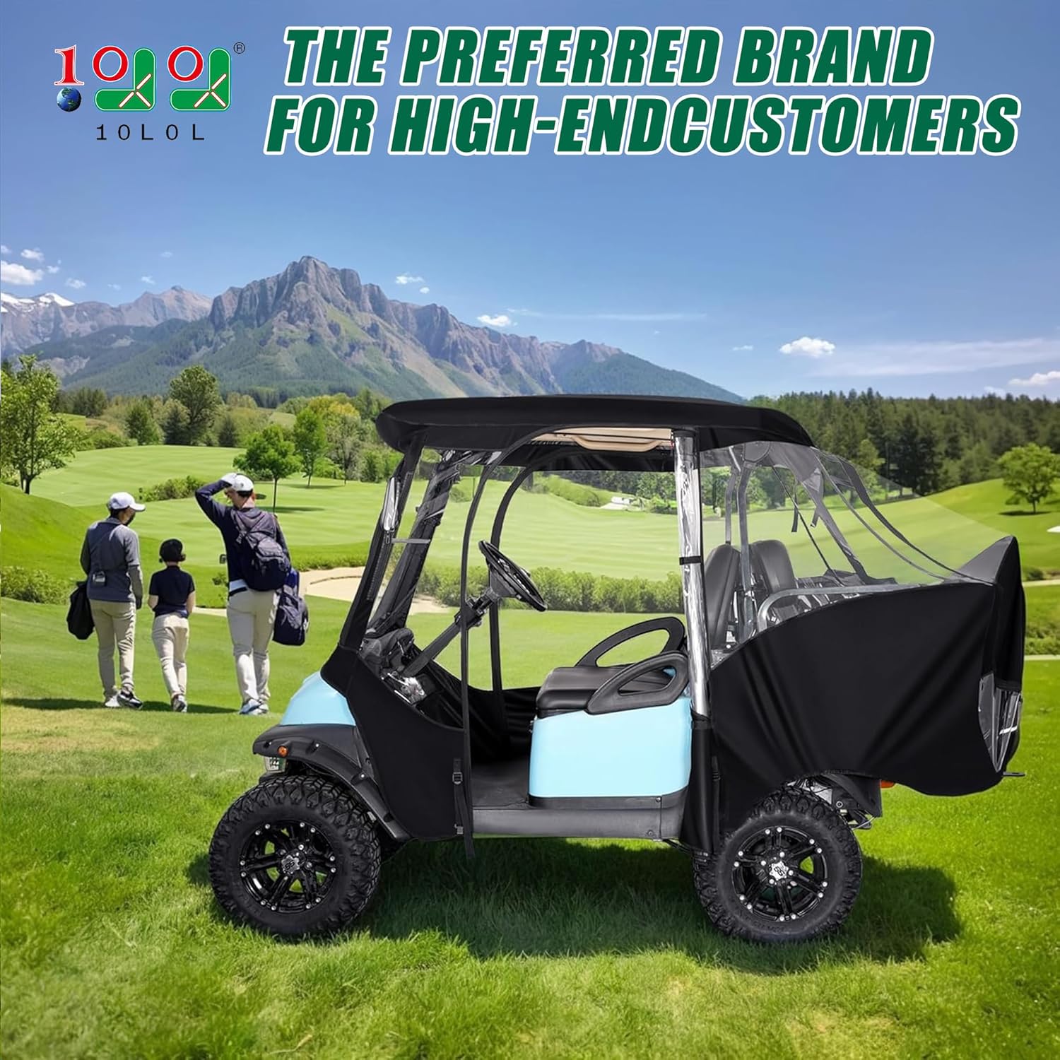 10L0L 4 Passengers Golf Cart Enclosures for Club Car Precedent with Security Side Mirror Openings, Waterproof Portable Transparent Golf Buggy Storage Driving Cover - 4-Sided Black