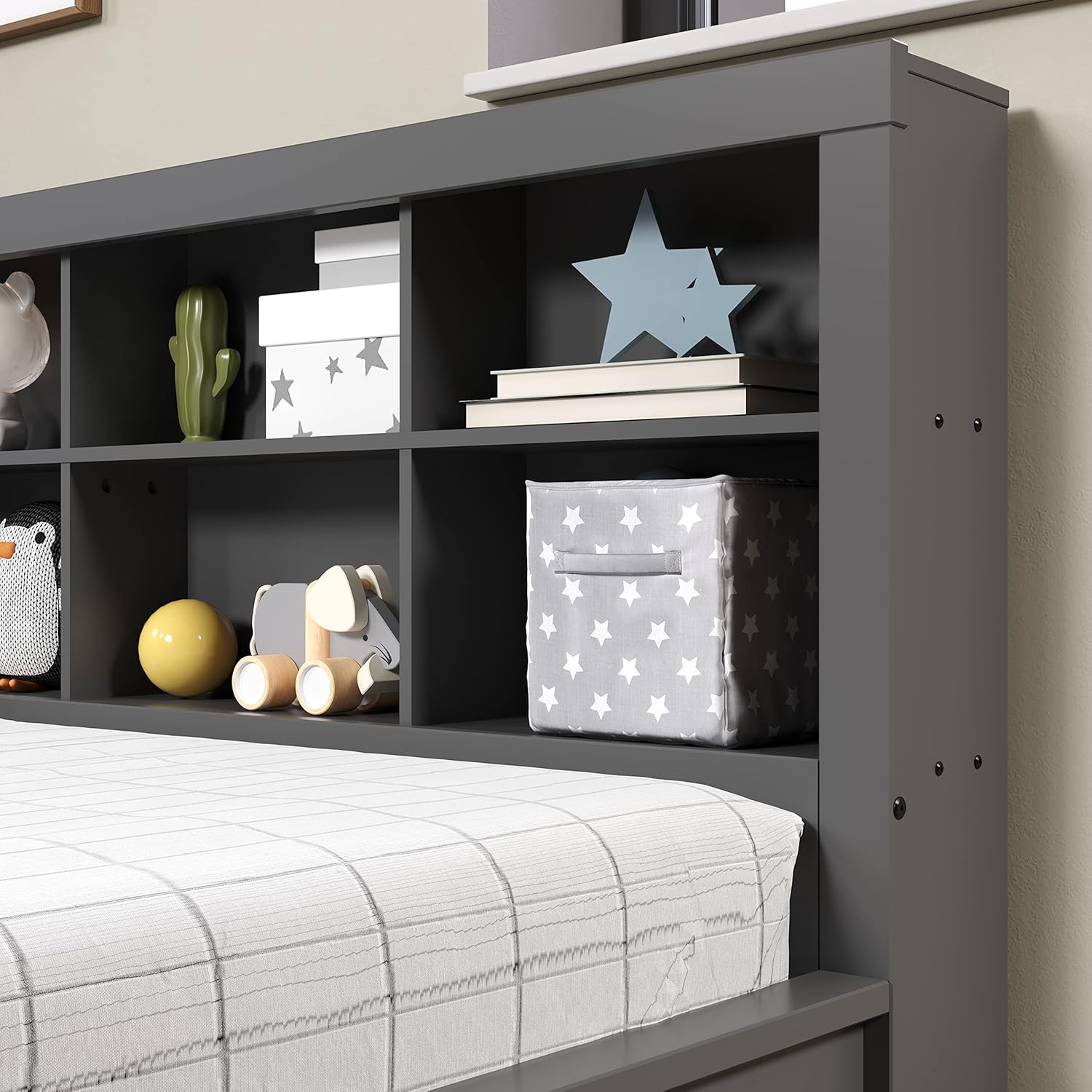 Donco Kids Equable Modern Full Bookcase Daybed in Dark Grey Finish