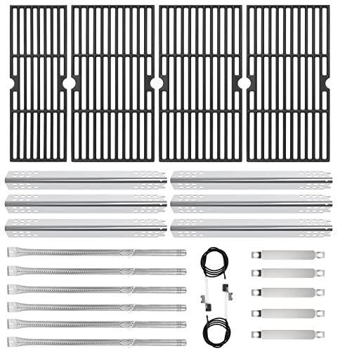 DELSbbq Cast Iron Grill Grates and Stainless Steel Grill Part Kit for Charbroil Performance 4 Burner Grills 463376017 463347017 463347418 463342119, Cooking Grids for G470-0002-W2 G470-0003-W1