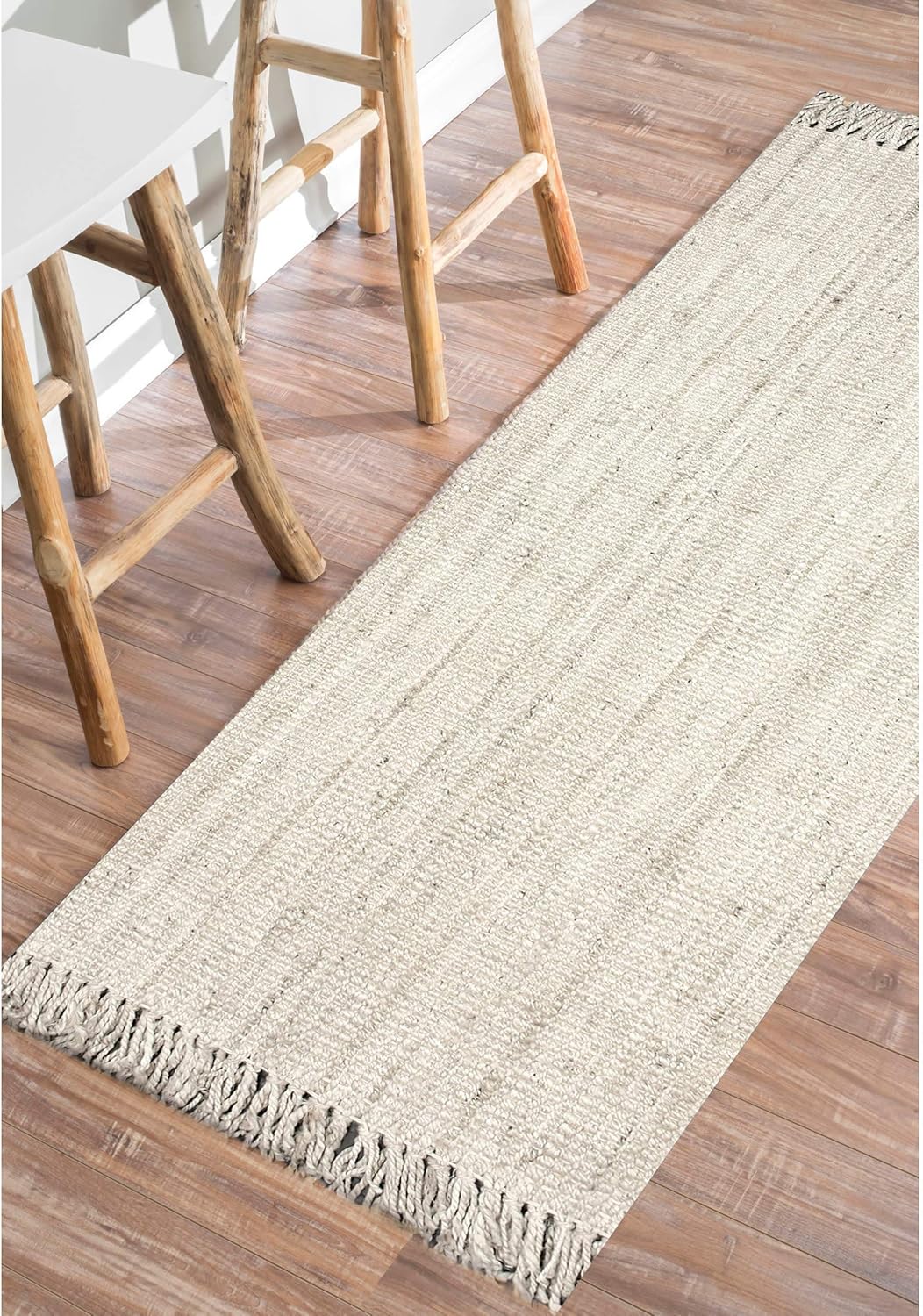 nuLOOM 2x8 Daniela Jute Tassel Hand Woven Area Rug, Off White, Solid Chunky Farmhouse Design, Natural Fiber, For Bedroom, Dining Room, Living Room, Hallway, Office, Entryway