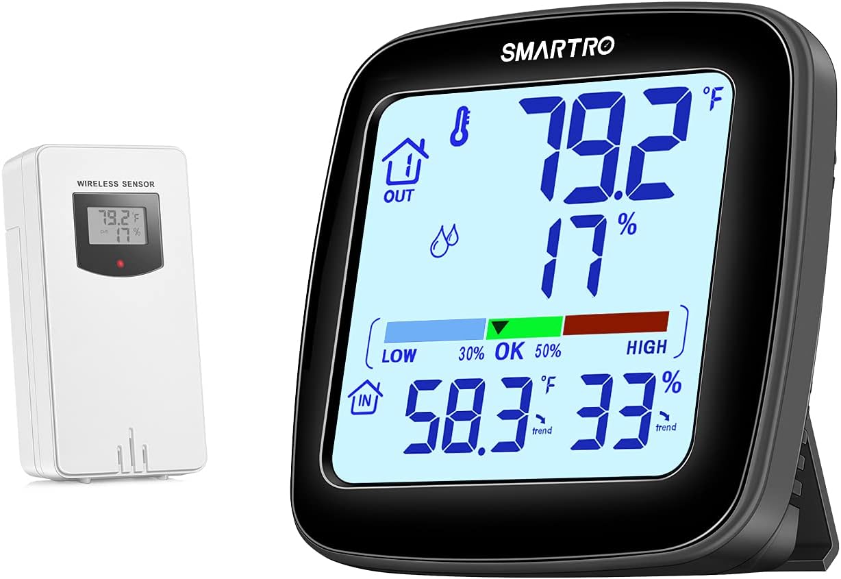 SMARTRO SC92 Professional Indoor Outdoor Thermometer Wireless Digital Hygrometer Room Humidity Gauge Temperature and Humidity Meter & Pro Accuracy Calibration