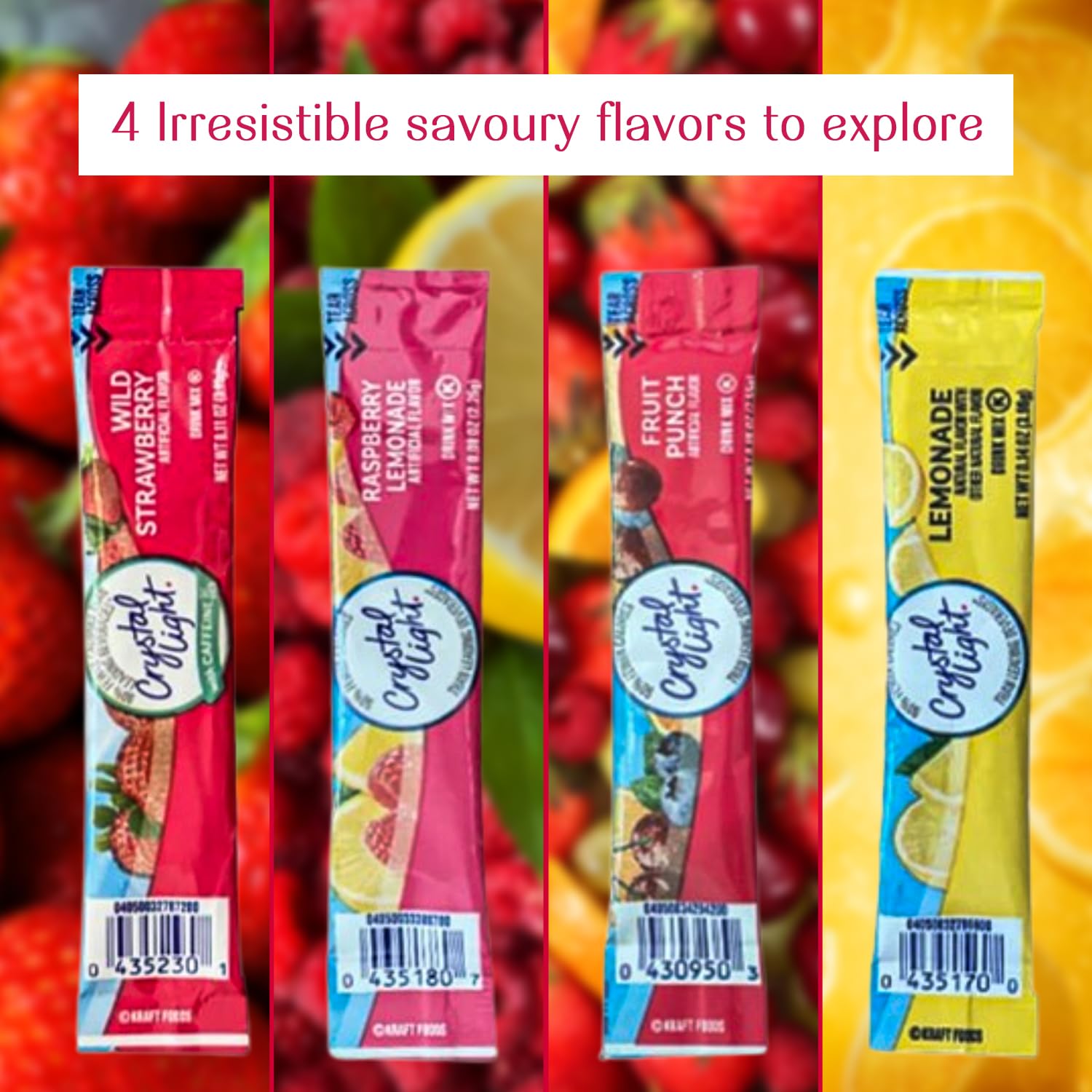 Crystal Light Packets 60 Count – Sugar Free Drink Mix Variety Pack Includes Lemonade, Fruit Punch, Raspberry Lemonade, Wild Strawberry – Easy Mix Drink Mix Packets Water Flavoring