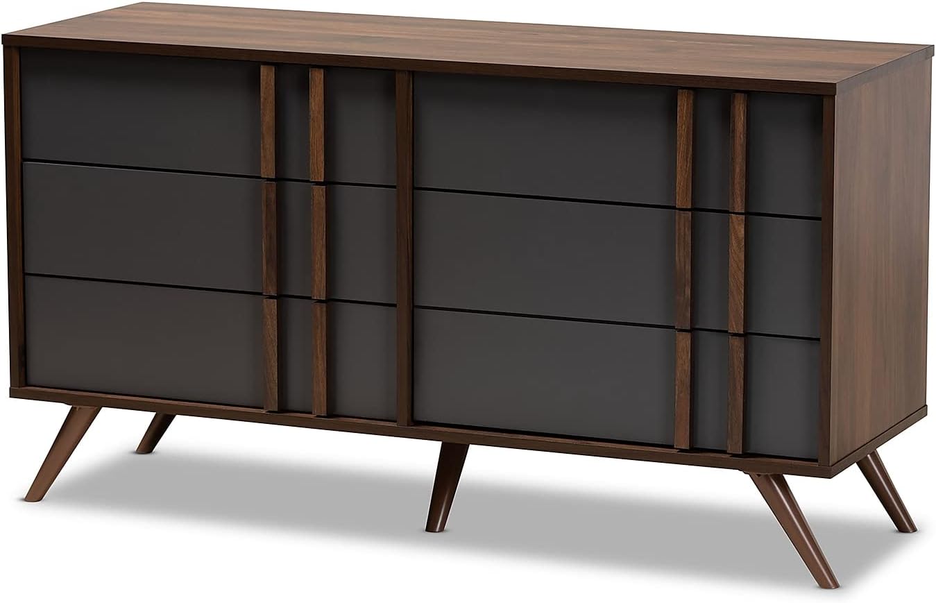 Baxton Studio Naoki Modern and Contemporary Two-Tone Grey and Walnut Finished Wood 6-Drawer Bedroom Dresser