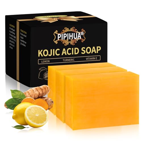 PIPIHUA Kojic Acid Soap Skin Lightening - Dark Spot Remover Turmeric Soap - Hyperpigmentation with Turmeric & Lemon & Collagen & Hyaluronic Acid & Glutathione
