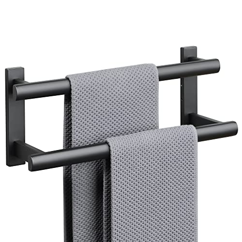 SAYAYO Towel Rack for Bathroom, 16 Inch Matte Black Double Towel Bar Towel Holder Wall Mount, SUS304 Stainless Steel