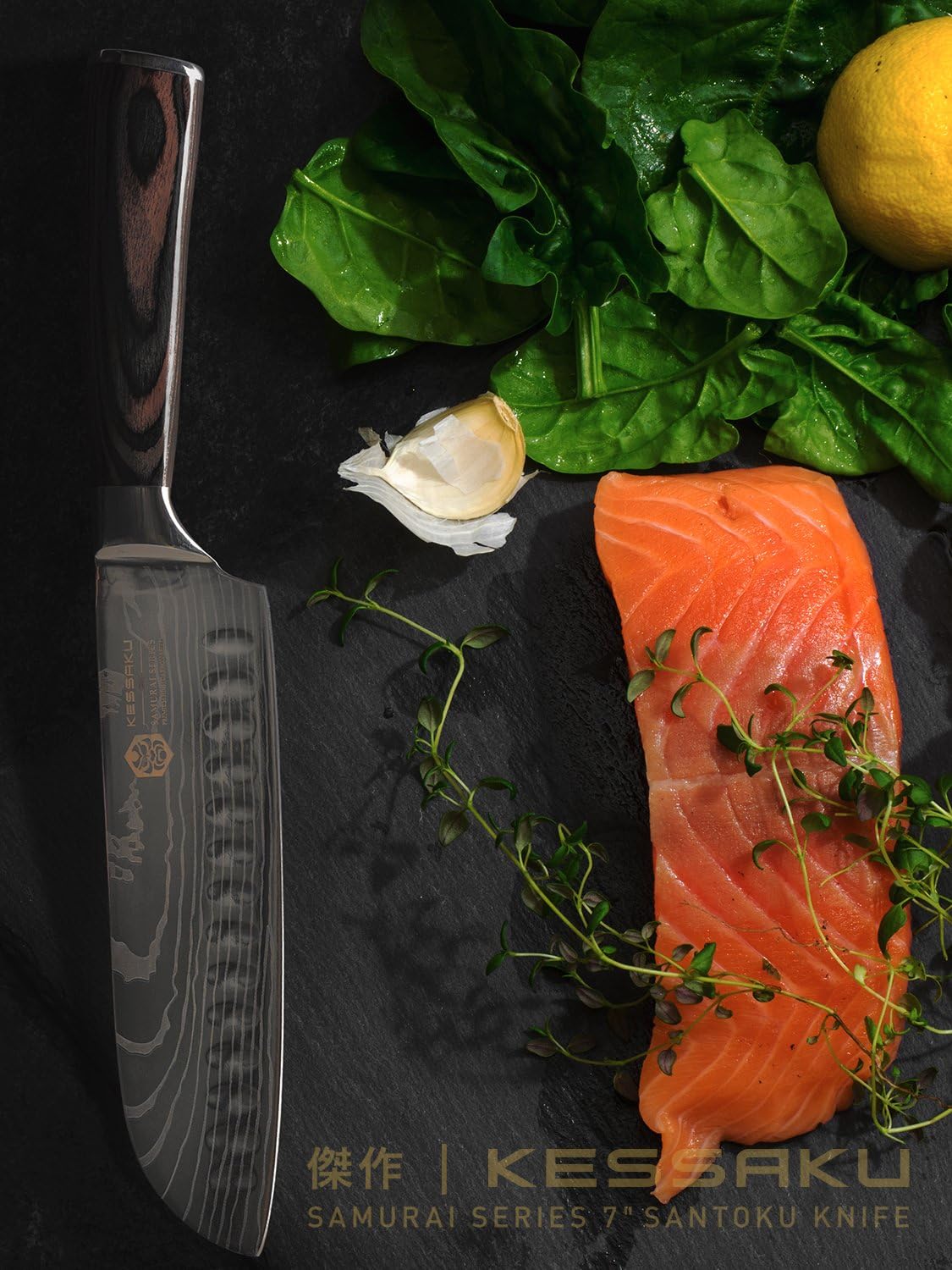 4 Knife Set - Samurai Series - High Carbon 7Cr17MoV Stainless Steel - 8-Inch Chef, 7-Inch Santoku, 5.5-Inch Utility, 3.5-Inch Paring