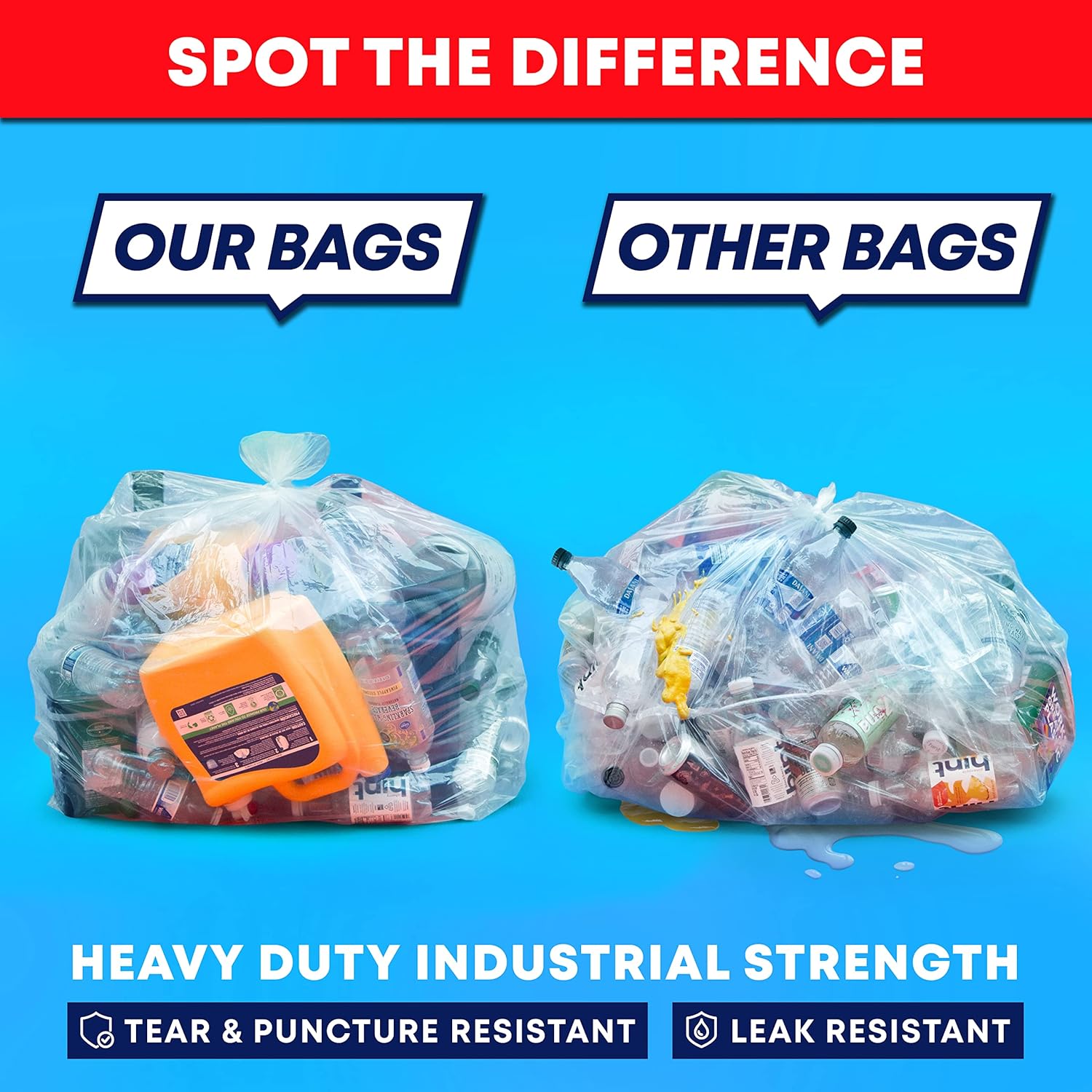 45 Gallon Clear Recycling Trash Bags, (Huge 100 Bags w/Ties) Extra Large Trash Bag Liners. 40 Gallon, 42 Gallon, 44 Gallon, 45 Gallon, 31 Gallon, 32 Gallon, 39 Gallon Clear Trash Can Liners