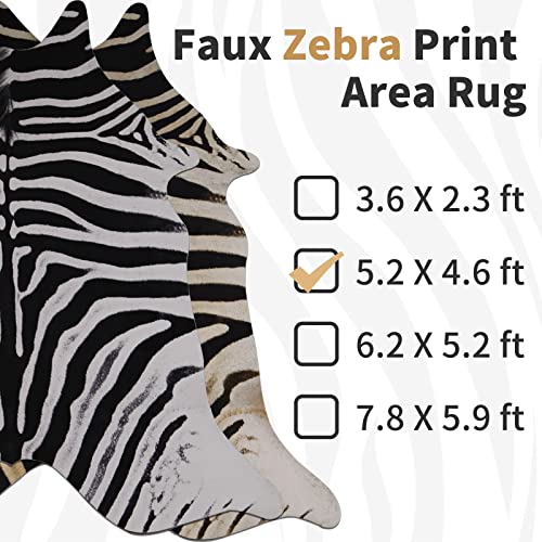 Premium Faux Cowhide Rug,5.2x4.6 ft Modern Rustic Chic Cow Rug Cow Print Area Rugs for Living Room Bedroom Dining Room Home Office Large Cowhide Rug Carpet No Fur