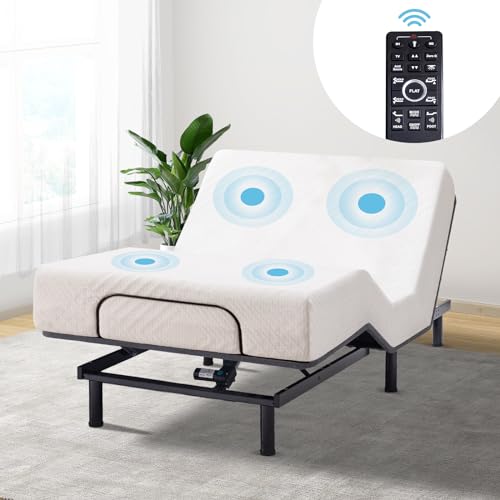 MUUEGM Adjustable Bed Frame Base Queen with Massage,Wireless Remote Control,Ergonomic Motorized Head and Foot Incline,Zero Gravity,Anti-Snore,USB Ports,Easy Assembly,LED Light,Memory Pre-Sets