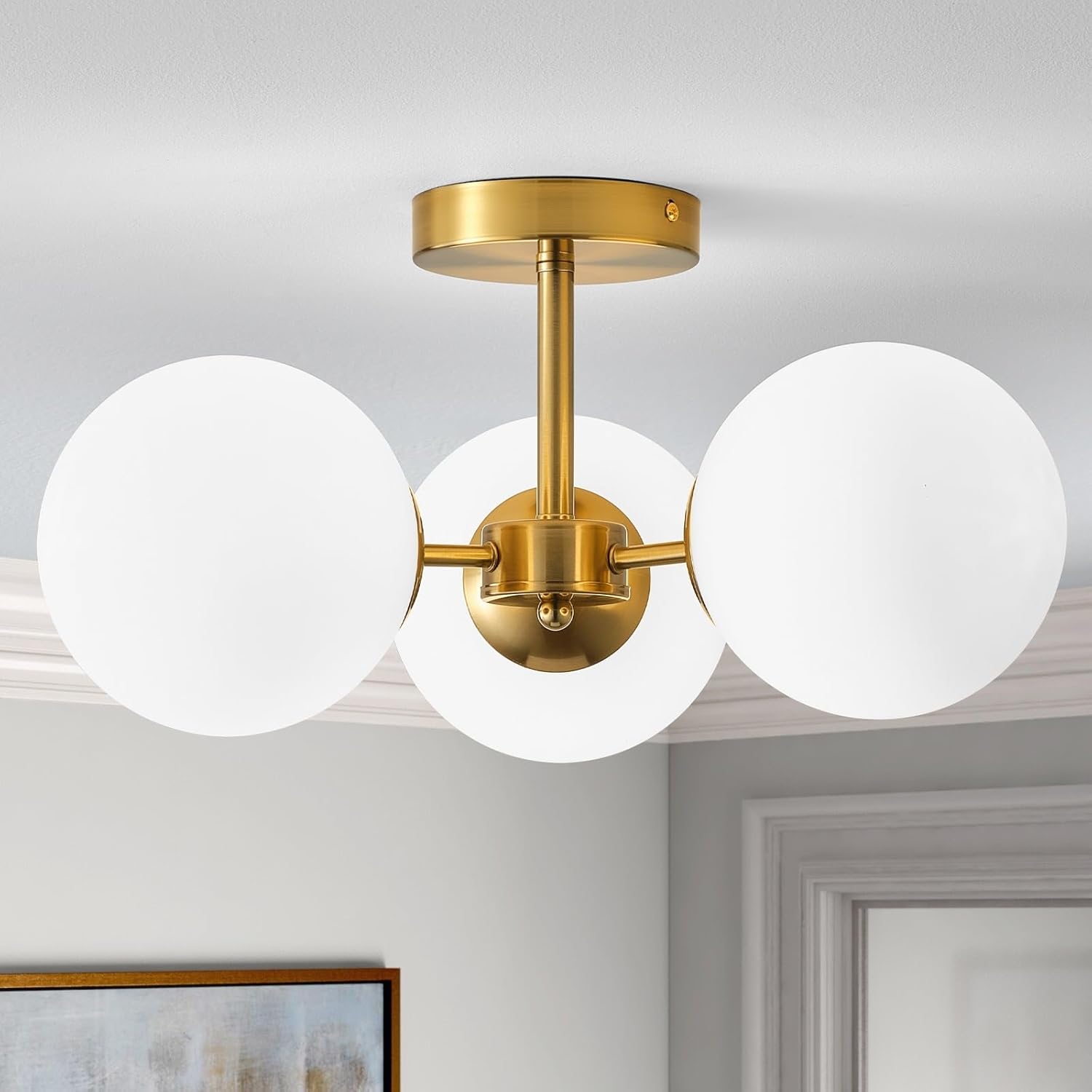 Bed Bath & Beyond Starsky 3-Light Sputnik Modern Gold Bubble Glass Globe Semi Flush Mount 14.57 - Frosted Bubble