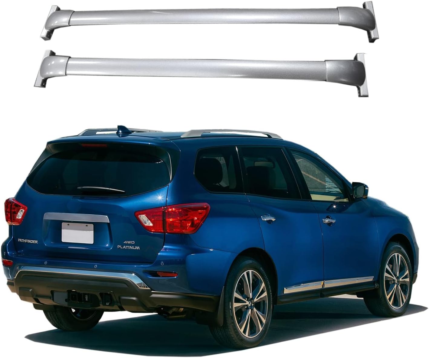 Roof Racks Crossbars for 2013-2021 Pathfinder Factory Raised Side Rails OEM-Style Cross bars Cargo Racks, Cut-Free Brackets Aluminum Carrier Silver