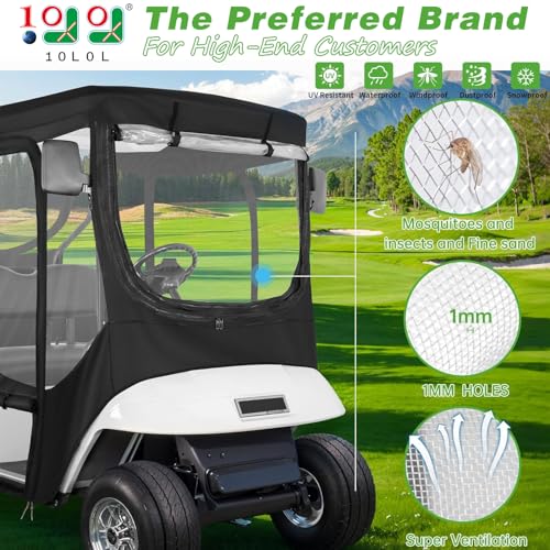 10L0L Upgraded Golf Cart Enclosure, Golf Cart Cover for EZGO TXT 2 Passengers with Dust Netting Windshield and 4 Sided Transparent Dust Netting Double Windows