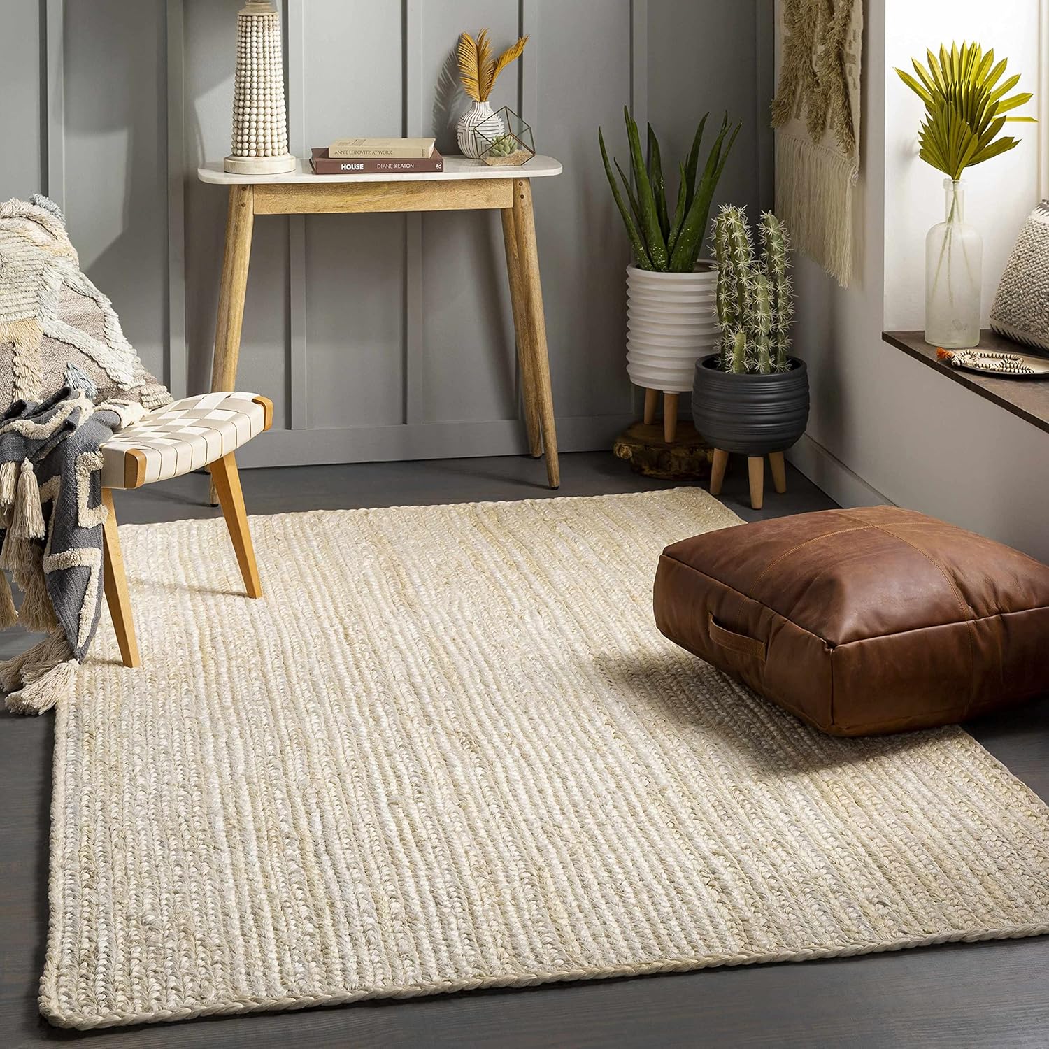 Hauteloom Pangnirtung Sea Grass Jute Rug - Natural Fiber Area Rug - Natural Farmhouse Look Carpet - Rattan Wicker Look Carpet - Light Brown, Light Beige, Cream - 6' x 9' Oval