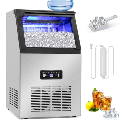 Commercial Ice Maker Machine 450Lbs/24H, Industrial Ice Machine 350 Lbs Storage Bin, 156PCS Clear Ice Cubes in 11 Mins, Freestanding Stainless Steel Ice Maker for Restaurants/Bar/Large Families