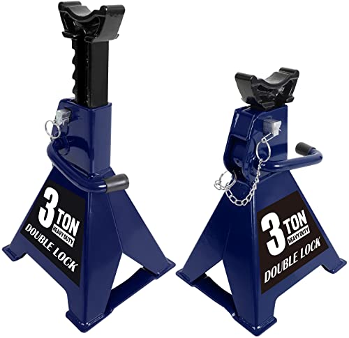 TCE 6 Ton (12,000 LBs) Capacity Double Locking Steel Jack Stands, 2 Pack, Blue, AT46002AU