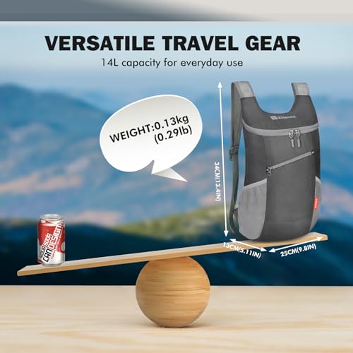 ZOMAKE Lightweight Packable Backpack 14L - Foldable Backpack Small Daypack Hiking Backpack Water-Resistant Day Bag for Travel(Black)