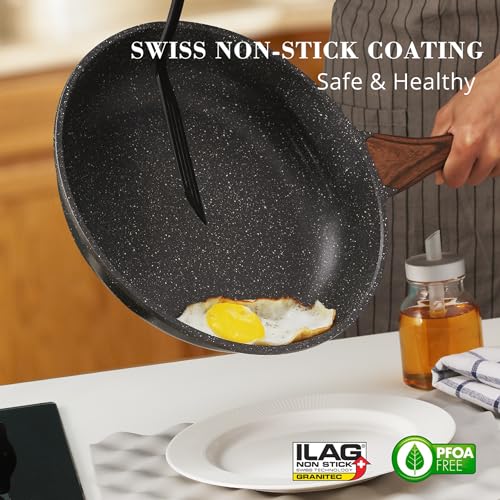 SENSARTE Nonstick Frying Pan Skillets, Swiss Granite Coating Omelette Pans, Healthy Cookware Chef's Pan, PFOA Free(9.5+11+12.5 Inch)