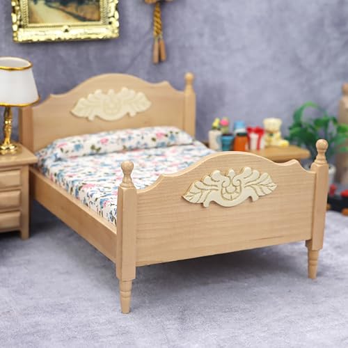 Dollhouse Bed Functional Create Vitality Miniature Furniture Wooden Bed Model Play House Toy Wooden Color