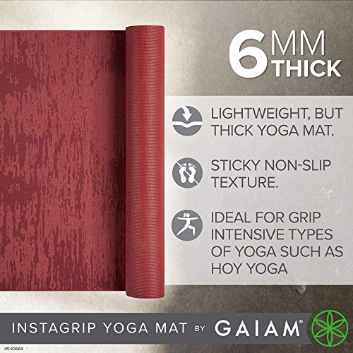 Gaiam Yoga Mat - 6mm Insta-Grip Extra Thick & Dense Textured Non Slip Exercise Mat for All Types of Yoga & Floor Workouts, 68