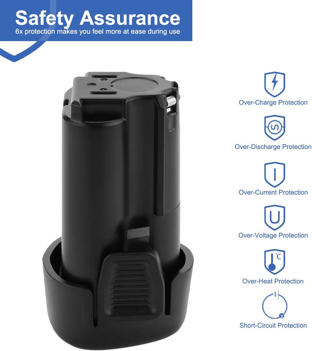 Exmate 2 Pack 10.8V 2.5Ah Li-ion Replacement Battery Compatible with Makita BL1014 BL1013 194550-6 194551-4 195332-9, 10.8V Li-ion Battery