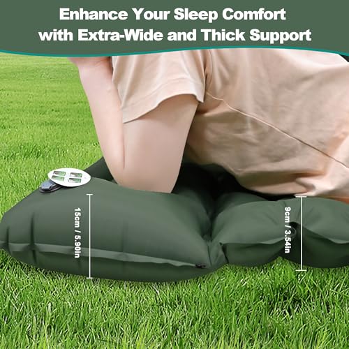 Self-Inflating Sleeping Mats for Camping, Camping Sleeping Pad for Camping, Ultralight Camping Mat with Pillow Built-in Foot Pump Inflatable Sleeping Pads Compact for Camping, Backpacking( Army Green)