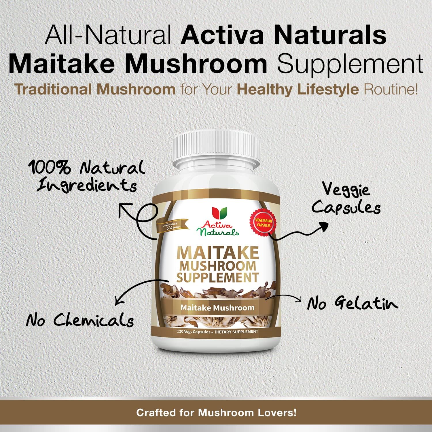 Maitake Mushroom Supplement - 120 Veg. Capsules with Grifola Frondosa Mushrooms
