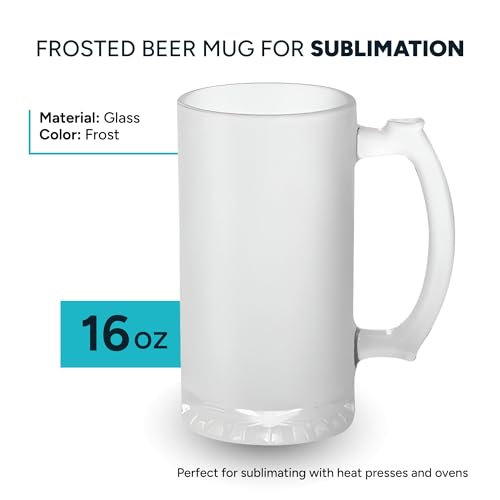 Clear Beer Sublimation Mugs 16 OZ. Set of 12 Personalized Glass Mugs with Handles