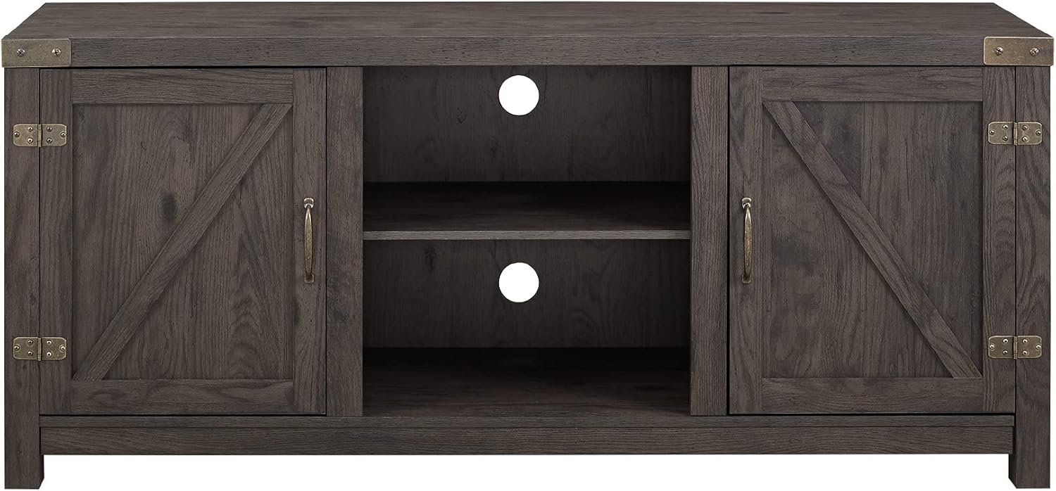 Modern Farmhouse Barn Door 3-Shelf TV Stand for TVs up to 65” - Sable Grey