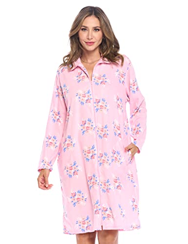 Casual Nights Women's Printed Micro Fleece Zip Up Long Sleeve Sleepwear Duster Robe
