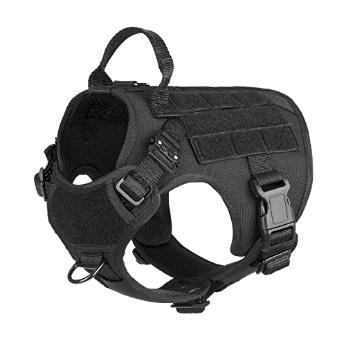 ICEFANG Tactical Dog Harness,Medium size, 2X Metal Buckle,Working Dog MOLLE Vest with Handle,No Pulling Front Leash Clip,Hook and Loop Panel
