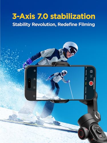 3-Axis Gimbal Stabilizer for Smartphone, Gimbal w/RGB Magnetic Fill Light Upgraded Face Tracking Focus Wheel Foldable iPhone Gimbal for iPhone/Android Phone Gimbal Vlog Recording Smart XE Kit