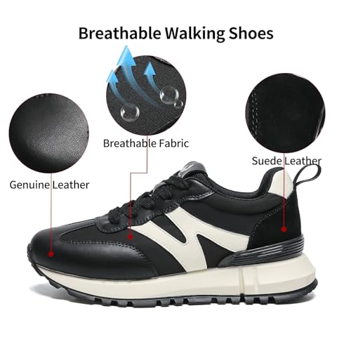 Sneakers for Women Genuine Leather Suede Patchwork Non-Slip Casual Walking Shoes Comfortable Gym Tennis Running Shoes Womens Fashion Sneakers
