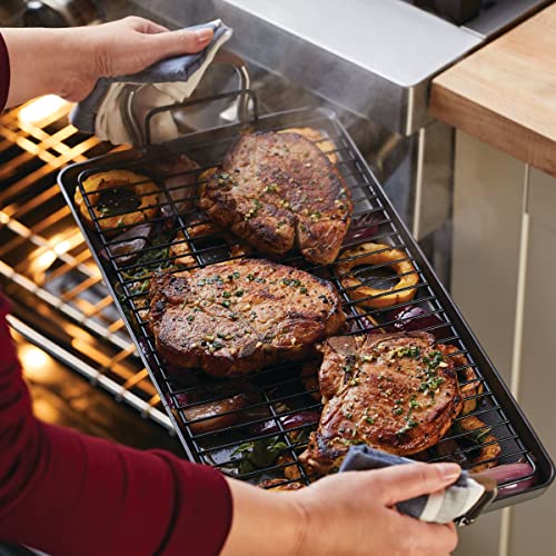 Anolon Advanced Home Hard Anodized Nonstick Deep Square Grill/Griddle Pan with Pour Spouts, 11 Inch, Onyx