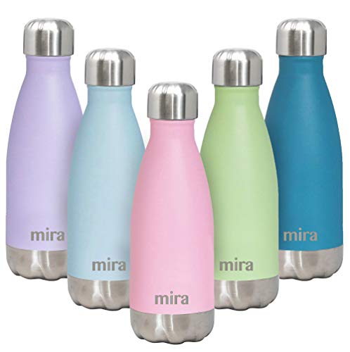 MIRA 12 oz Stainless Steel Vacuum Insulated Water Bottle - Double Walled Cola Shape Thermos - 24 Hours Cold, 12 Hours Hot - Reusable Metal Water Bottle - Kids Leak-Proof Sports Flask - Rose Pink