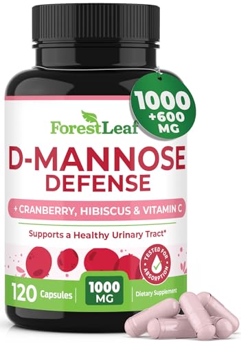 ForestLeaf D Mannose 1000mg Capsules - D-Mannose with Cranberry, Hibiscus & Vit C, Urinary Tract Health for Women and Men, Organic DMannose Pills for UTI, Urinary Health & Bladder Support 120 Capsules