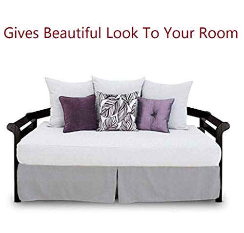 Pleated Bed Skirt with Split Corners for Daybeds - Three Side Coverage - Made with Brushed Microfiber, (Twin Size, Light Grey Solid)/14 Inch Drop