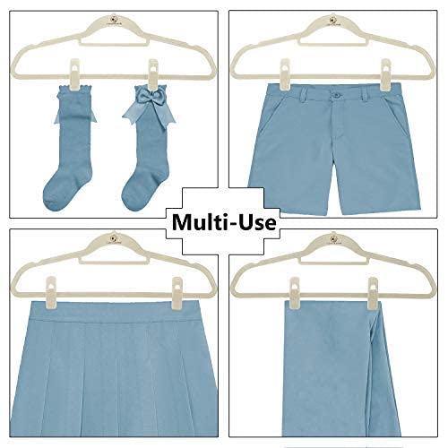 velvet hangers, ultra slim space saving, notches, tie bar, swivel hook,10 pack, with 20 matching velvet finger clips (black)